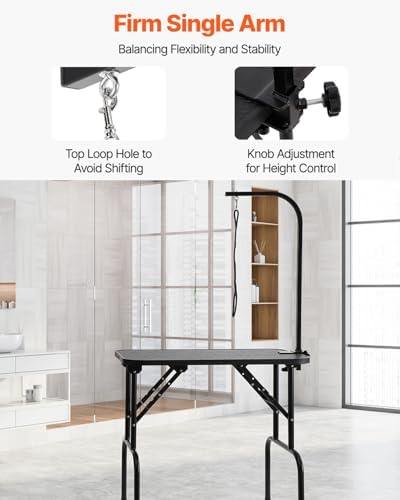 VEVOR Pet Grooming Table, 32 x18 Inch with Height Adjustable Arm, 220LBS Static Weight Capacity, Foldable Dog Groom Station with No-Sit Haunch Holder with Grooming Loop, for Medium and Small Dogs