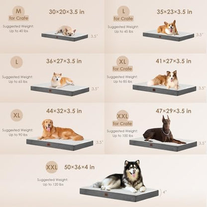 EHEYCIGA Orthopedic Dog Bed Large with Removable Washable Cover, 47IN Beige