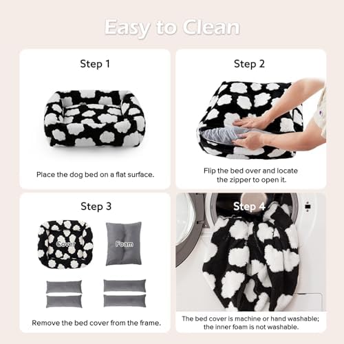 JOEJOY Medium Dog Bed Medium Size Dog, Rectangle Washable Orthopedic Pet Bed with Removable Zipper Cover, Cute Soft Calming Puppy Pet Bed with Jacquard Shaggy Plush & Non Skid Bottom