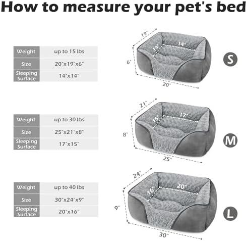 INVENHO Small Dog Bed Rectangle Washable Orthopedic Soft Calming Sleeping Durable Pet Cuddler with Anti-Slip Bottom