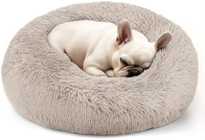 Dogs Bed for Small Dogs, Anti-Anxiety Washable Round Bed (24in Brown)