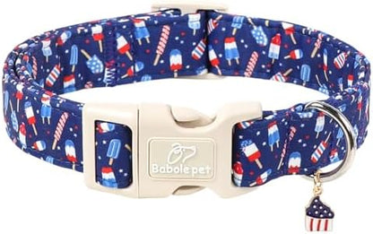 4th of July Dog Collar Patriotic Popsicle Dog Collars for Giant Large Dogs - Lightweight Adjustable Navy Independence Day Puppy Collars Cute Summer Pet Safety Collar XL