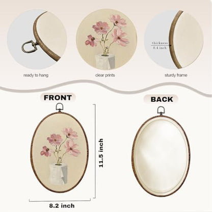 Funny Bathroom Oval Framed Wall Art, Toilet Paper Floral Canvas Art Wall Decor，Minimal Botanical Bathroom Hanging Decor Painting Artwork for Home Bedroom Living Room Office Toilet 8.3x12inch