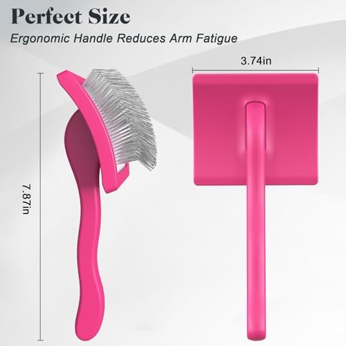 2PCS Slicker Brush for Dogs & Pet Comb,Professional Dog Grooming Brush (Goldendoodles,Poodles,Labradoodles) with Extra Long Pins to Effectively Remove Tangles, Knots and Mats (Pink, Large)