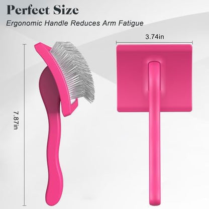 2PCS Slicker Brush for Dogs & Pet Comb,Professional Dog Grooming Brush (Goldendoodles,Poodles,Labradoodles) with Extra Long Pins to Effectively Remove Tangles, Knots and Mats (Pink, Large)