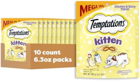 Temptations Kitten Crunchy Cat Treats, Chicken & Dairy, 6.3 oz, 10 Pack