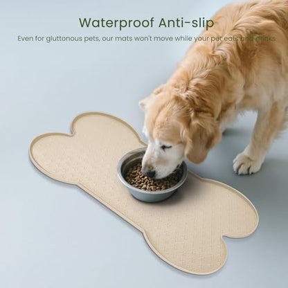 PWTAA Dog Food Mat Anti-Slip Silicone Dog Bowl Mat Thicker Pet Placemat Waterproof Cat Feeder Pad with Raised Edge Puppy Kitten Feeding Mats Suitable Small Medium-Sized Dogs Cats Eating Tray