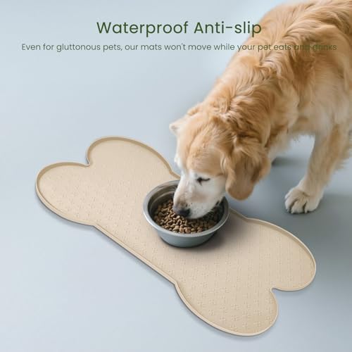 PWTAA Dog Food Mat Anti-Slip Silicone Dog Bowl Mat Thicker Pet Placemat Waterproof Cat Feeder Pad with Raised Edge Puppy Kitten Feeding Mats Suitable Small Medium-Sized Dogs Cats Eating Tray