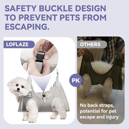 Loflaze Dog Grooming Hammock Harness for Dogs & Cats with Pet Nail Clipper Trimmer - Cat Hanger Sling for Trimming Clipping Nails- Dog Hammock Restraint Bag for Small Medium Large pet （ Grey XL ）