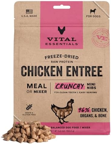 Vital Essentials Freeze Dried Dog Food, Chicken Mini Nibs, 5.5 oz Bag