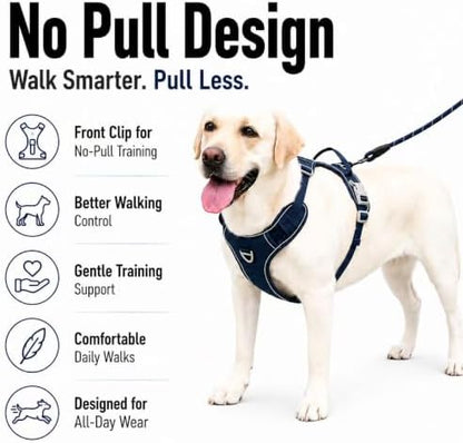 PawWave No Pull Dog Harness with Hidden AirTag Holder, Reflective Adjustable Vest Harness, Easy On-Off Design, Soft Breathable Mesh for Small Medium Large Dogs (Navy Blue, L)