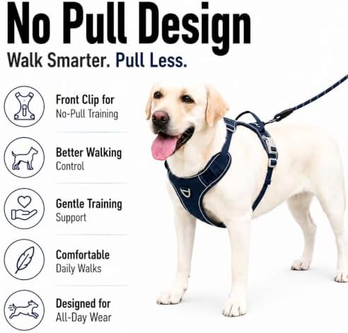 PawWave No Pull Dog Harness with Hidden AirTag Holder, Reflective Adjustable Vest Harness, Easy On-Off Design, Soft Breathable Mesh for Small Medium Large Dogs (Navy Blue, M)