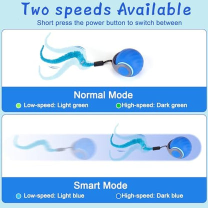 BABORUI Interactive Cat Toy Ball - Automatic Interactive Cat Toys for Indoor Cats with 3 Tails, 2 Speeds Rechargeable Cat Enrichment Toys for Small/Medium/Large Cats to Keep Them Busy(Blue)