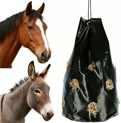 Hay Bag for Horses, Rugged Slow Feed Hay Bags for Goats,Sheep,Donkey,Cows, Alpacas and Ostriches, Premium PVC Waterproof Horse Feeder with 9 Holes,Tear-Resistant, Easy to Fill, Large Opening
