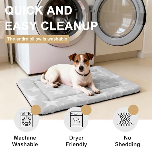 Dog Bed Mat – Soft & Comfortable Dog Kennel Pad for Crate – Durable Crate Bed & Mat for Dogs & Cats – Ideal for Crate, Kennel, and Home Use (Big&Little Stars Grey, M(30"*20"*1.5"))