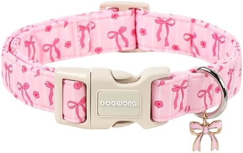 DOGWONG Pink Dog Collar, Spring Summer Cute Girl Dog Collar, Floral Girl Female Dogs Collars for Large Dogs, Neck 16.5-26 inches