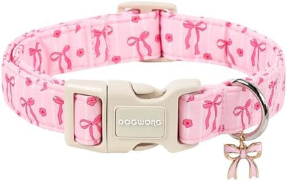 DOGWONG Pink Dog Collar, Spring Summer Cute Girl Dog Collar, Floral Girl Female Dogs Collars for Large Dogs, Neck 16.5-26 inches