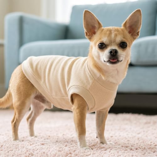 2 Pack Dog Shirt for Small Supplies Functional Waffle Dog Clothes Warm Soft Sweatshirt Outfit for Dogs Cats Pet Apparel