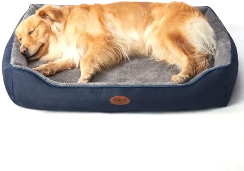 Tidore Orthopedic Dog Beds for Medium Dogs, Durable Egg Crate Foam Sofa Dog Bed wit Washable Removable Cover,Waterproof Lining,Pet Bed for Large Dogs (Navy Blue-Velvet, 39.4" L x 31.5" W x 7.4" Th)