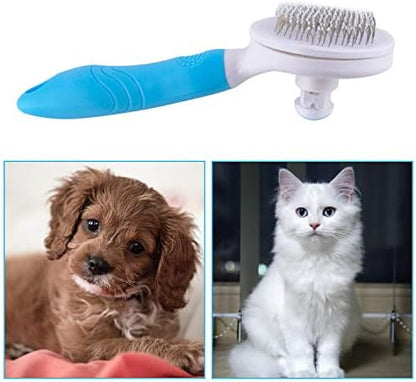 Self Cleaning Slicker Brush - Cat Brush Skin-Friendly Deshedding Grooming Massaging Tool for Long & Short Haired Pets, Cat Hair Brushes Easy Removes Undercoat for Dogs Cats Rabbits - UPGRADED, Blue