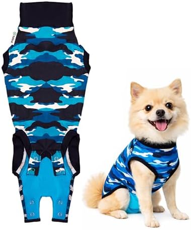 Suitical Recovery Suit for Dogs - Spay & Neutering Dog Surgery Recovery Suit for Male or Female - Soft Fabric for Skin Conditions - 2XS Neck to Tail 13.0-16.6 Inch - Chest 16-20 Inch - Blue Camouflage