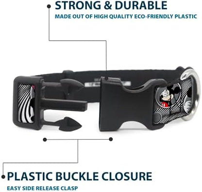 Buckle-Down Plastic Clip Collar - Mickey & Minnie Peek-a-Boo Expressions Swirl Black/White - 1.5" Wide - Fits 16-23" Neck - Medium