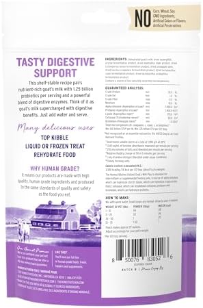 The Honest Kitchen Instant Goat’s Milk with Probiotics for Dogs and Cats, Human Grade Powder Drink Mix, Digestive Health Support, Food Topper or Treat, Just Add Water, 11 oz Pouch Makes 127 oz