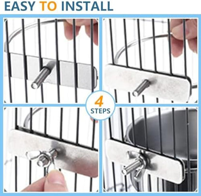 2Pcs Stainless Steel Bird Feeding Bowls, Small Bird Feeding Cup, Stainless Steel Parrot Food Bowl Cage with Holder, Parrot Cage Water Feeder, Pet Cage Cup Holder (Dia 6.3", 4.72",)