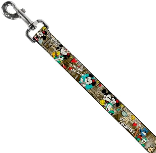 Disney Pet Leash, Dog Leash, Mickey Minnie Croissant De Triomphe Scenes, 4 Feet Long 1.5 Inch Wide