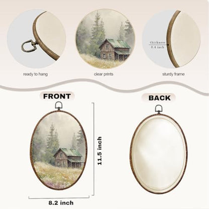 Rustic Cottage Wildflower Oval Framed Wall Art, Nature Landscape Canvas Art Wall Decor，Cottagecore Hanging Decor Painting Artwork for Home Bedroom Farmhouse Living Room Office Decorations 8.3x12inch