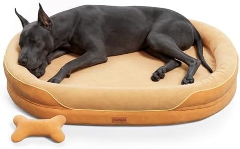 CWAWZ XXL Orthopedic Dog Bed, 53 in. Dog Bed for Large Sized Dogs with Full-Surround Bolsters, Dual-Sided Dog Cooling Beds with Memory Foam, Washable Pet Sofa Couch with Nonslip Bottom, Brown