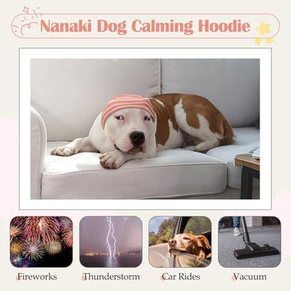 Nanaki Calming Hoodie Dog Grooming Ear Cover Anxiety Relief-No Shake Dog Ear Wrap Hematoma, Striped Head Wrap Snoods for Noise Protection, Bath, Fireworks, Thunderstorm, Blow Drying, Warm-Keeping