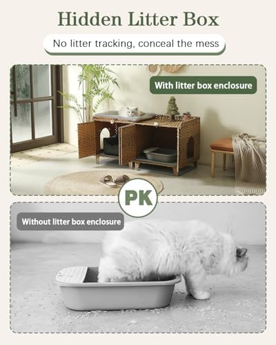 SETVSON Cat Litter Box Enclosure for 2 Cats, Hidden Litter Box, Natural