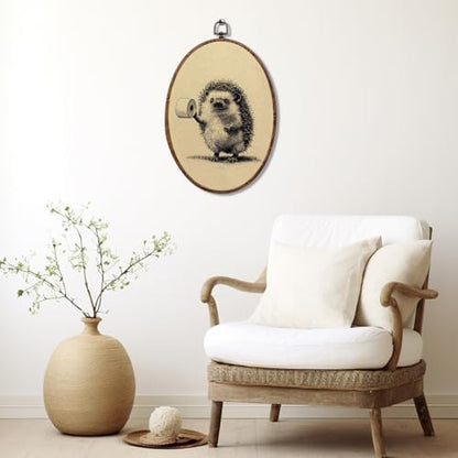 Funny Bathroom Oval Framed Wall Art, Vintage Hedgehog Canvas Art Wall Decor，Cottagecore Bathroom Hanging Decor Painting Artwork for Home Farmhouse Bedroom Living Room Office Toilet 8.3x12inch