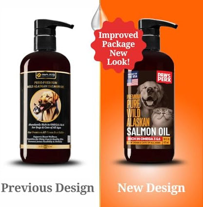 Salmon Oil Food Topper for Pets; Premium-Pure Alaskan Omega 3 Supplement; Improves Taste of Kibble; Supports Skin, Coat & Joints; Sustainably Sourced (One, 16 fl oz Bottle)