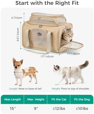 Airline Approved Cat Carrier with Expandable Top, 17x11x9.5 in, Brown