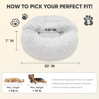 Himax Small Cat & Dog Bed with Cover, Calming Dog Bed for Small Dogs,Anti-Anxiety Donut Dog Bed with Attached Blanket,Washable Round Fluffy Pet Bed (20"/26"/35"), Light Grey