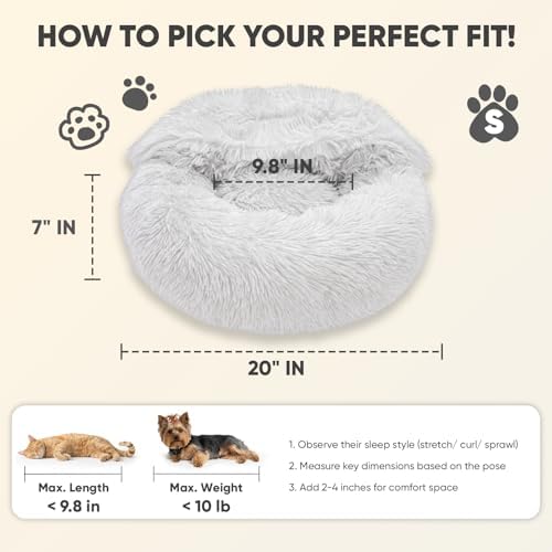 Himax Small Cat & Dog Bed with Cover, Calming Dog Bed for Small Dogs,Anti-Anxiety Donut Dog Bed with Attached Blanket,Washable Round Fluffy Pet Bed (20"/26"/35"), Light Grey