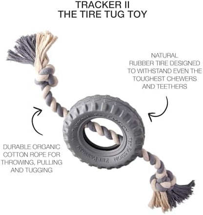 Pet Passion Natural Rubber Tire and Organic Cotton Rope Pull and Chew Dog Toy for All Pet Breeds, Gray, Small