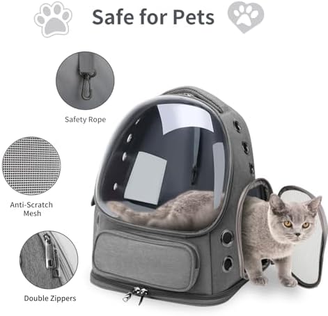 Cat Backpack Carrier for Cats and Small Dogs, Breathable Cat Bubble Backpack, Airline Approved Pet Travel Carrier for Hiking Camping Outdoor(Grey)