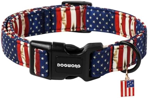 DOGWONG American Flag Dog Collar, Patriotic Independence Day Dog Collar Durable Soft Fabric Pet Dog Collars US Flag Boy Puppy Necklace for Small Medium Large Dogs