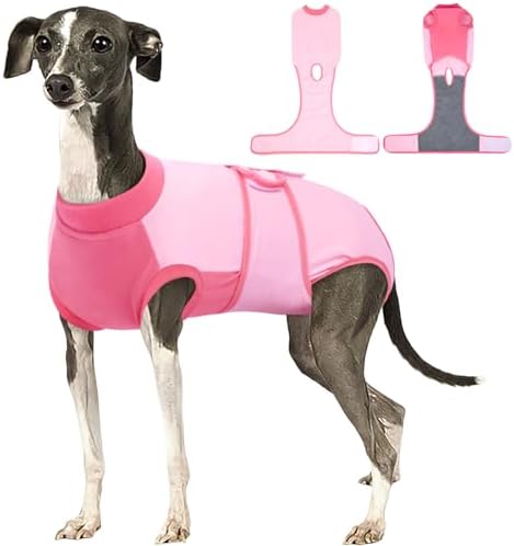 Kuoser Dog Recovery Suit, Female Male Spay Neuter Surgery Suit, Pink, L