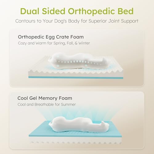 CWAWZ Dog Beds for Large Dogs, Orthopedic Dog Bed with Cooling Gel Memory Foam, Waterproof Large Pet Bed with Removable Washable Cover, 36" Pet Sofa Couch Dutch Velvet with Bone Toy, Dark Gray