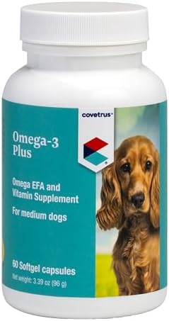 Covetrus Omega-3 Soft Gels for Medium Dogs – Essential Fatty Acids with Vitamins A, E & D3 – Skin, Coat & Joint Supplement – 60 Count