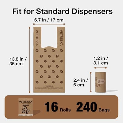 VETRESKA Dog Poop Bags with Handles 240 Count, Coffee Scented Waste Bags