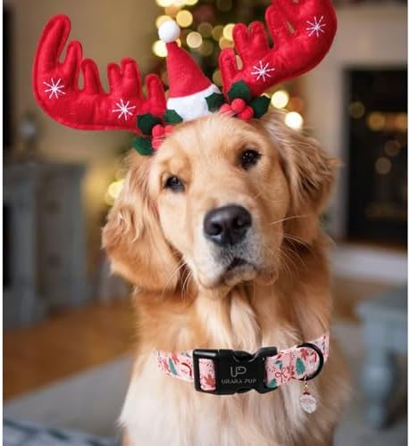 Xmas Dog Collars - Pink Christmas Tree & Santa Dog Collar with Gingerbread- Comfortable, Stylish Pet Collars with Quick Release Buckle for Christmas M