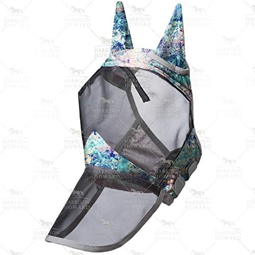 Harrison Howard LumiVista Horse Fly Mask Long Nose with Ears UV Protection for Horse Pastel Mix XL Extra Full