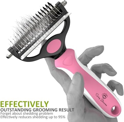 Spring Blossoms-2 in 1 Professional Grooming Rake for Cats & Dogs-Dematting Comb for Easy Mats & Tangles Removing,Pet Brush Safe No More Nasty Shedding and Flying Hair (Purple)