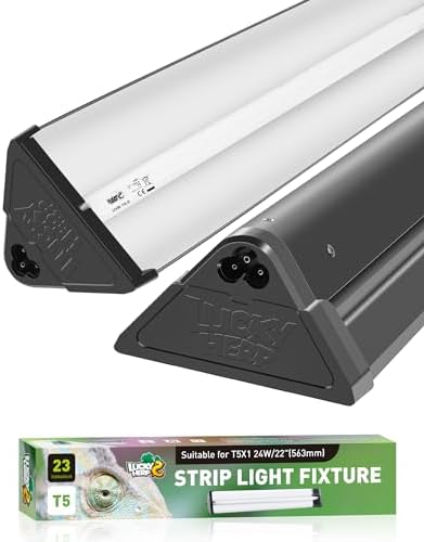 LUCKY HERP T5 Reptile Light Fixture Combo Kit 24W (New Upgrade), UVB Reptile Light Fixture with Desert UVB 10.0 22" Fluorescent Tube, UVA UVB Reptile Light for Lizard, Bearded Dragon, Tortoise