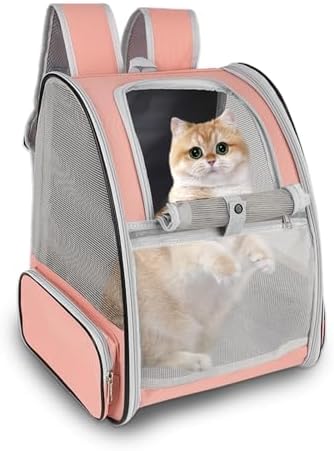 Cat Backpack Carrier,Pet Carrier Airline Approved for Small Dog Cat Puppy Kitten Bunny,Ventilated Mesh Design Animal Backpack for Hiking Camping Travel Bag (Pink)
